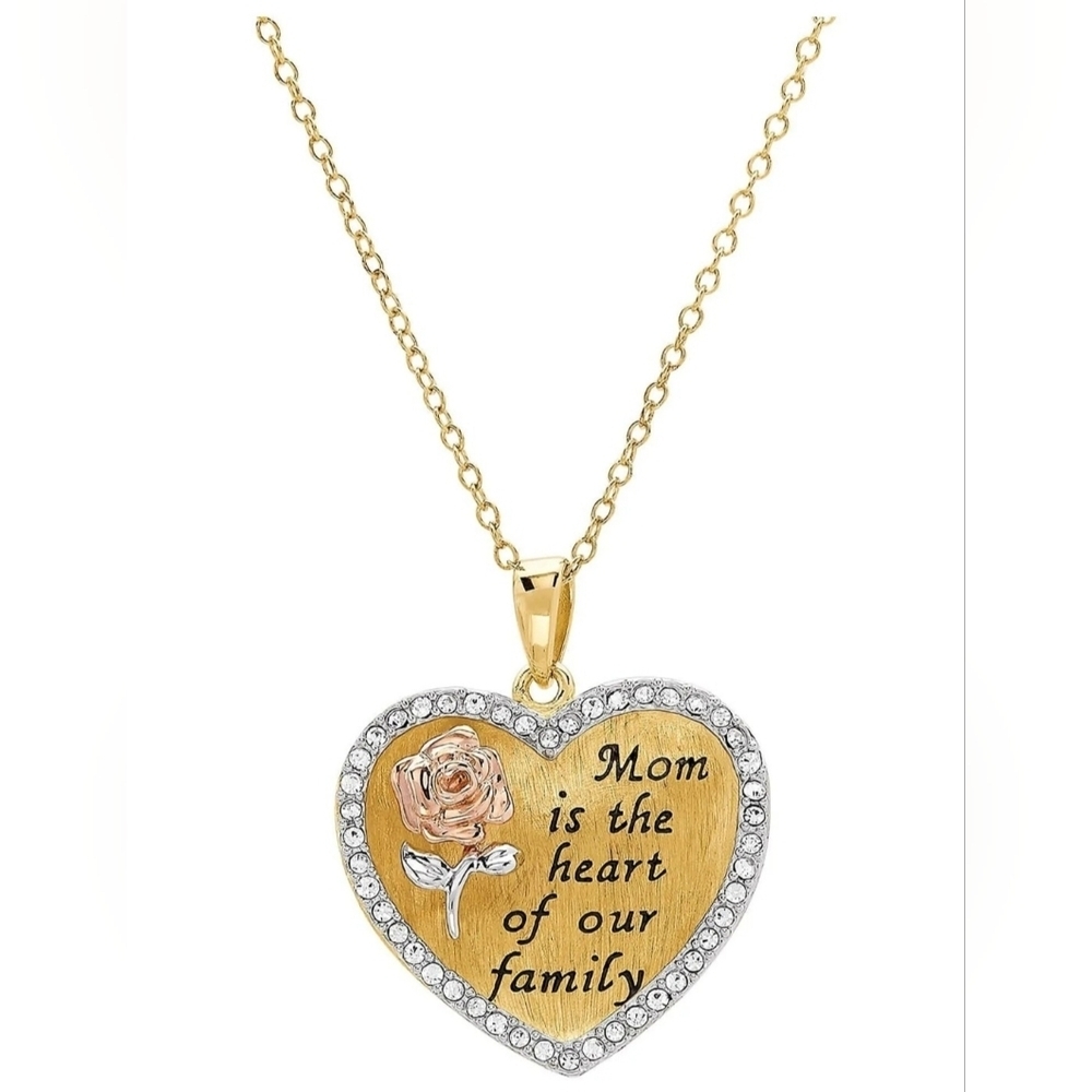 Brilliance Fine Jewelry Sterling Silver Crystal Mom Heart Necklace